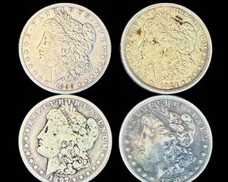 A Grouping Of 4 Morgan Silver Dollars Various Dates, Ungraded
