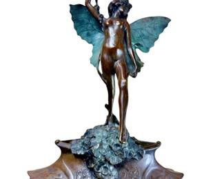 Art Nouveau Figural Nude Bronze of a Winged Nymph, by Charles (Karl) Korschann