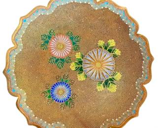 Rarest Imperial Foliated Form Fine Gold Wire Cloisonné, Signed Namikawa Yasayuki