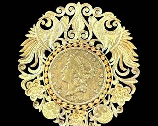 Extremely Rare U.S $20 Gold Coin Dated 1901, 60 Grams, Ca. 1910