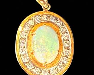 Large Vibrant Fire Opal Pendant Mounted In 18k Gold With Very High Quality Diamonds
