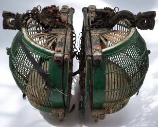Antique Wood Carved Lombok Mating Double Bird Cage
