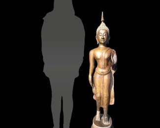 Large Antique Thai Bronze Standing Buddha Early 19th Century