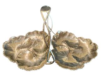 Reed and Barton Signed Sterling Silver Serving Handled Dish With Lotus Leaf Pattern