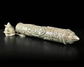 Antique Sino Tibetan Sterling Silver Scroll Holder