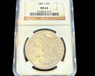 NGC Graded Morgan Silver Dollar 1881 S MS62