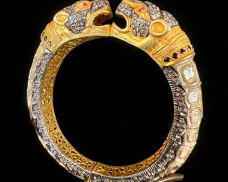 Extraordinary And Rare Antique Jaguar Head Cartier Style Mughal Or Indian Kada Bracelet