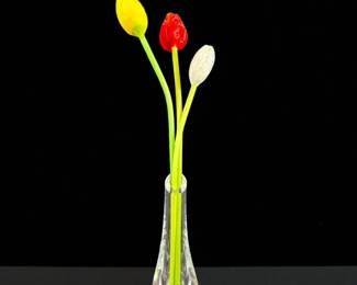 German Art Deco Era Hand Blown Tulip Stems In Signed Baccarat Vase, Circa 1929