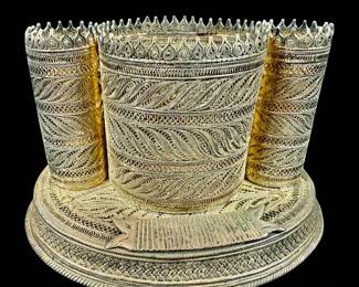 Armenian Antique Solid Sterling Silver Fine Wire Smoking Stand