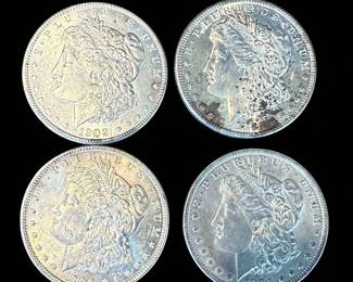 A Grouping Of 4 Morgan Silver Dollars Various Date, Ungraded
