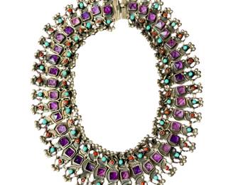 Signed & Marked Matilde Poulat Sterling Silver, Turquoise, And Amethyst Necklace