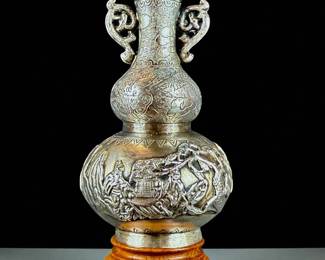 Antique Diminutive Chinese Higher Than Sterling Solid Silver Vase With Mark