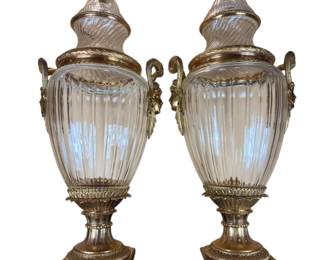 Magnificent And Monumental French Baccarat Crystal Lidded Urns w/ Gilt Bronze Ormolu