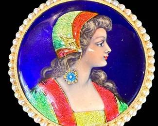 A Fine Artist Signed 14K Gold And Enamel Brooch, 19th Century