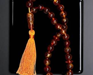 Sino Tibetan Antique Amber Carved Prayer Beads