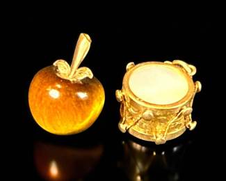 Lot Of Two 14K Gold Charms, A Drum And An Apple