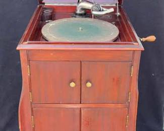 Working! Antique Victrola X Phonograph Enclosed Cabinet * Vintage Records 