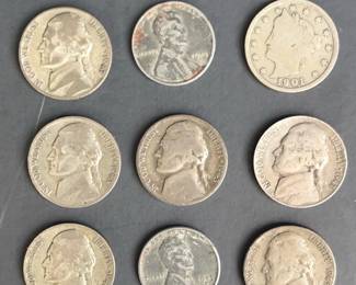 1901 And 1942 Silver Nickel And Dime * Steel And Wheat Pennies
