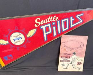 1969 Vintage Seattle Pilots Pennant 30 x 12” & Official Scorebook!