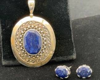 Gorgeous 2” Sterling Silver Lapis Pendant With Matching Earrings * Thailand 925