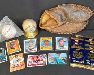 Vintage Catchers Gloves, Autographed Baseballs & 2~ Signed Cards * Misc. Cards & New Dennys Cards 