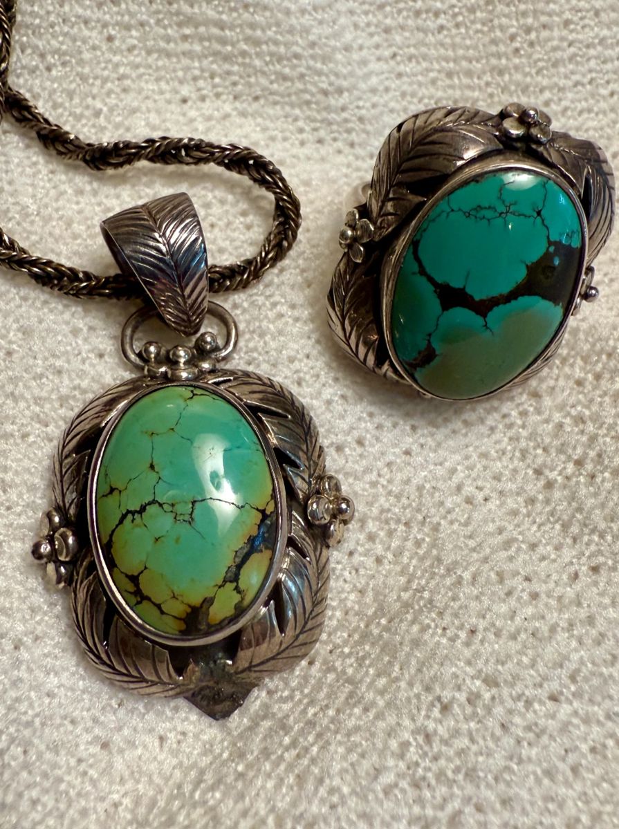 Vintage .925 turquoise pendant and ring set