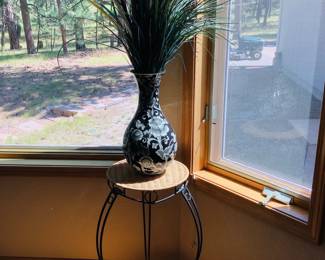 Metal and rattan accent table