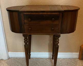 Vintage Sewing Cabinet featuring (2) pull-out drawers and (2) hinged compartments