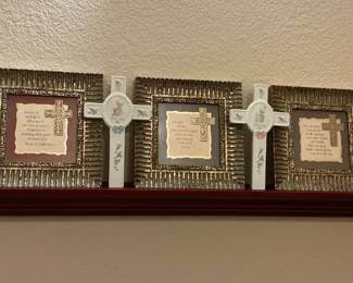 Floating Shelf With Theological Decor: (1) wooden floating shelf