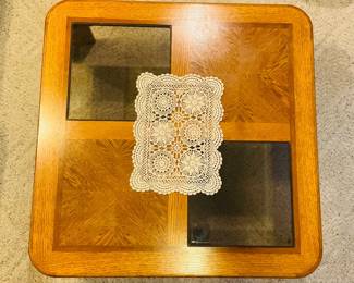Oak wood and glass paneled coffee table