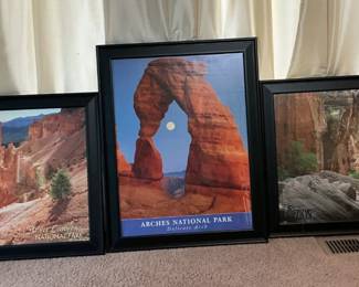 Three (3) National Park framed prints.