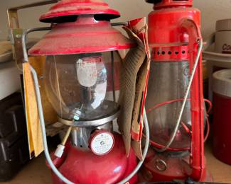 Coleman lantern and old red lantern