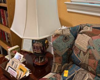 Book decorated loveseat high back with 2 book painted lamps