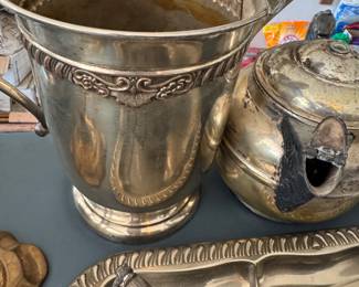 Silver plate and silver colored dishes