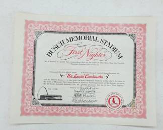 	1966 Busch Memorial Stadium First Game Certificate