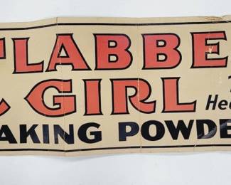	1930's-40's Clabber Girl Cardboard Sign 34"x12"