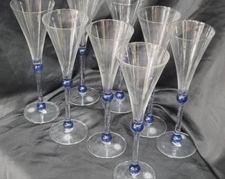 	Blue Swirl Stem Wine Glasses Lot of 8