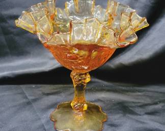 	Fenton Glass Ruffled Amber Pedestal