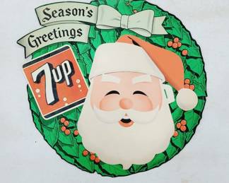 	Vtg 7Up Santa Face Wreath Sign