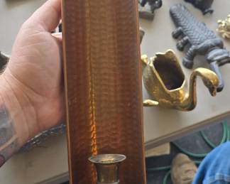 vintage candleholder hammered brass  