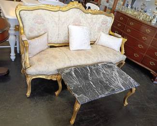 French guilt parlor set with marble top coffee table 