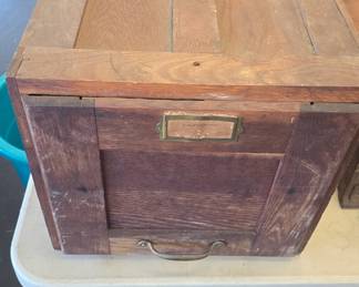 antique oak stacking file cabinet with some old paperwork etc 