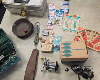 vintage fishing reels, tackle etc etc 