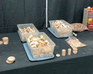 Large Assortment of Woodworking Knobs, Barrels, Dowels, etc.