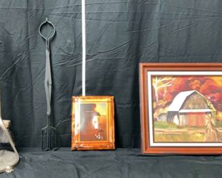 Framed Oil Painting, Wall Plaque Fireplace Tool Set
