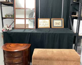 Mirror, Framed Pictures, Chest a Bench