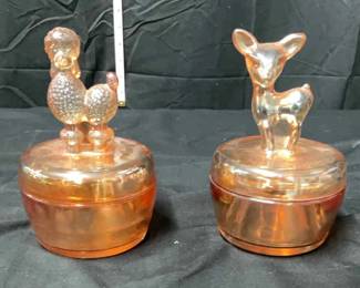 2 Vintage Jeanette Marigold Carnival Glass Jars