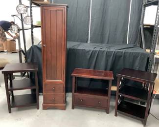 A Pair of Wood X Design Accent Tables, End Table Cabinet