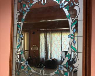 Oak Framed Faux Stained Glass Wall Mirror