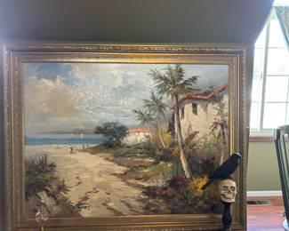 Framed Mediterranean Style Coastal Town Oil Paintings Signed Antonio